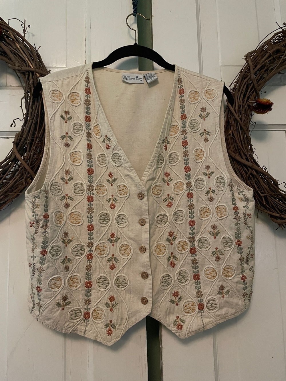 Willow Bay Cotton/Linen Embroydered Cream Vest Women's Size L